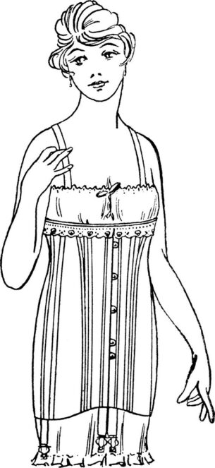 1920s corset. "Wearmore" White jean cloth; well boned; medium bust; lace trimming; four adjustable hose supporters