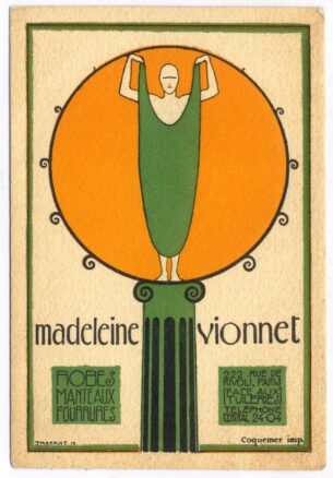 Even the woman in the Vionnet logo looks unsure how to put on her new Vionnet dress - Madeleine Vionnet logo designed by Ernesto Michahelles dit Thayaht, 1922