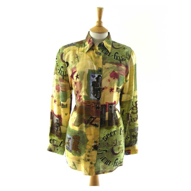 Tarot print 1990s vintage blouse