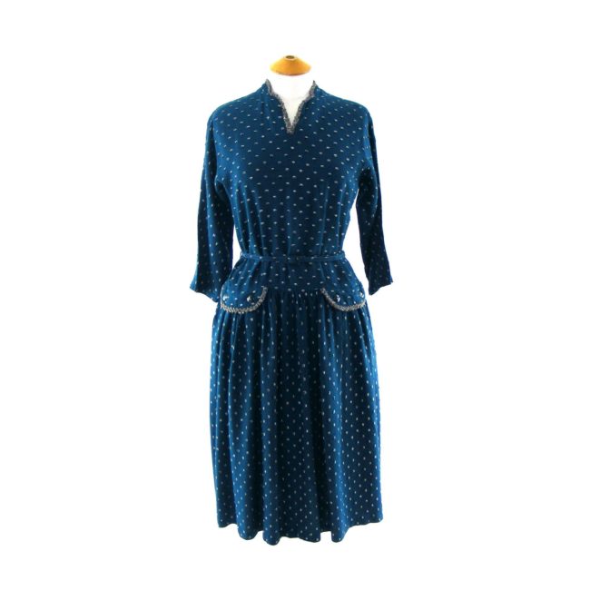 1940s rayon v neck dress