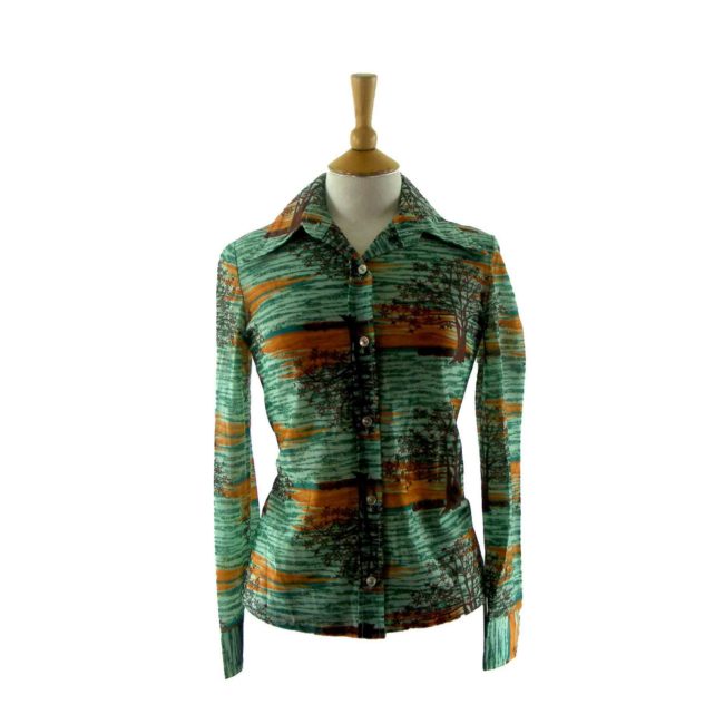 70s vintage picture print blouse