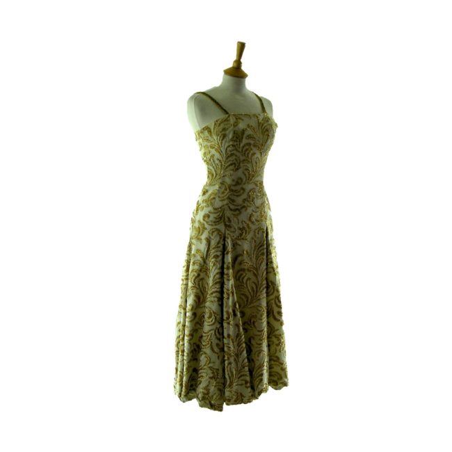 1950s gold evening gown