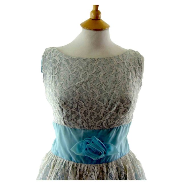 50s baby blue lace party dress,close-up
