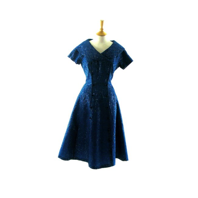 Gorgeous blue and black 50s vintage Dress front