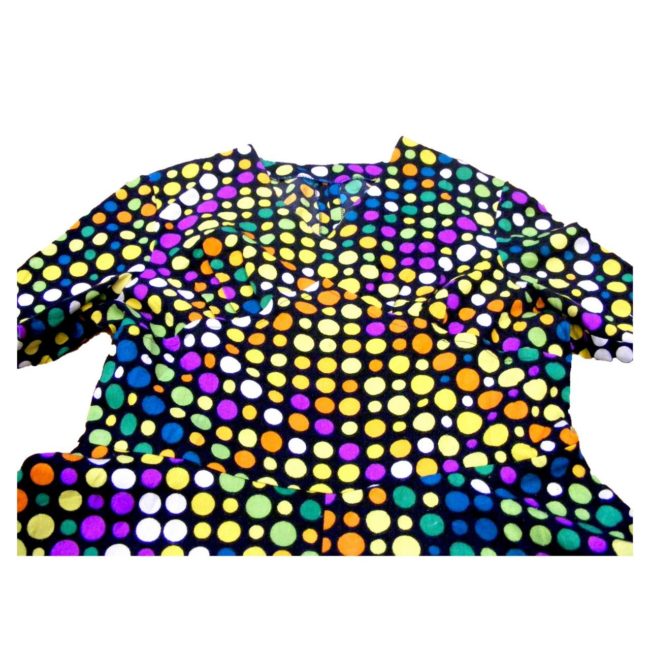 Multicolour polka dot 70s dress,close up
