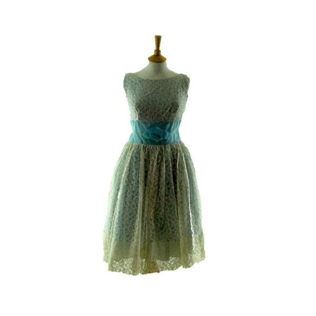50s baby blue lace party dress