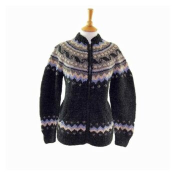 80s Ladies Multicoloured Zip Up Scandinavian Cardigan