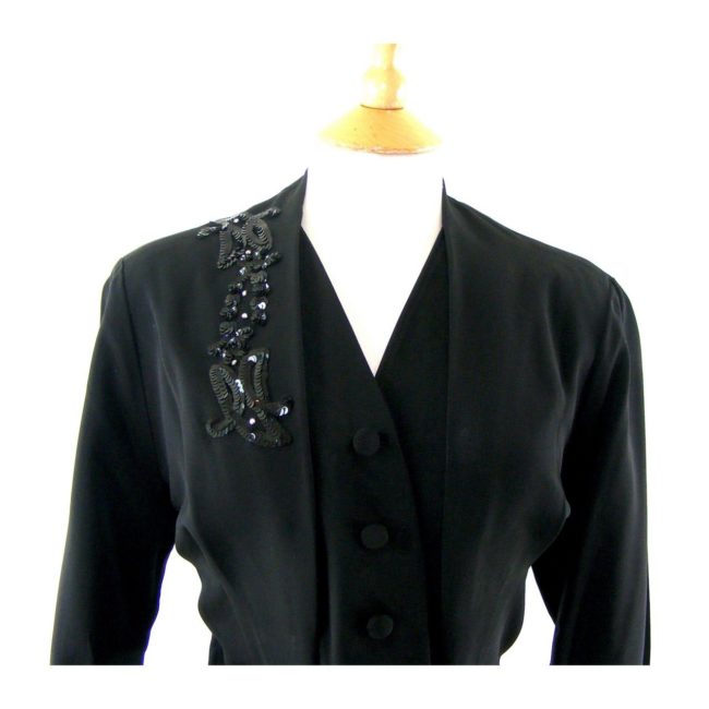 vintage black 1940s dress-front