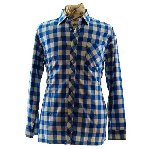 70s Blue And White Gingham Shirt 