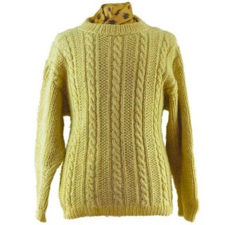 Mens vintage knitwear - Plain-Cream-Cable-Knit-Sweater