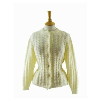 70s Ladies White Cable Knit Cardigan