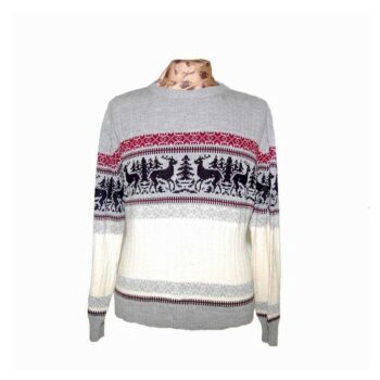 90s Mens Cable Knit Festive Reindeer Sweater 