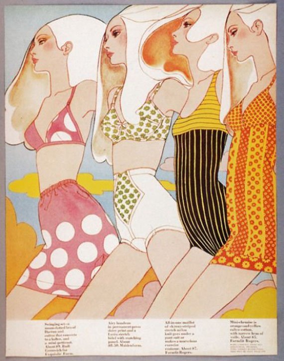 Colourful 1960s fashion - Lingerie illustration from McCall’s, 1967. 