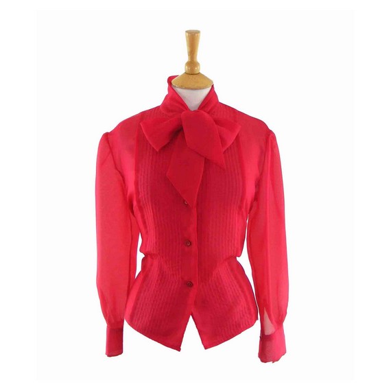 Pussy bow blouse sophistication, 60s Red Pussy Bow Blouse