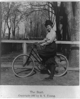 An 1897 cyclist in bloomers.