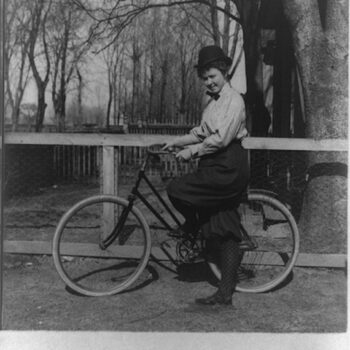 An 1897 cyclist in bloomers.