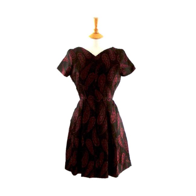 60s Dark Red Brocade Dress