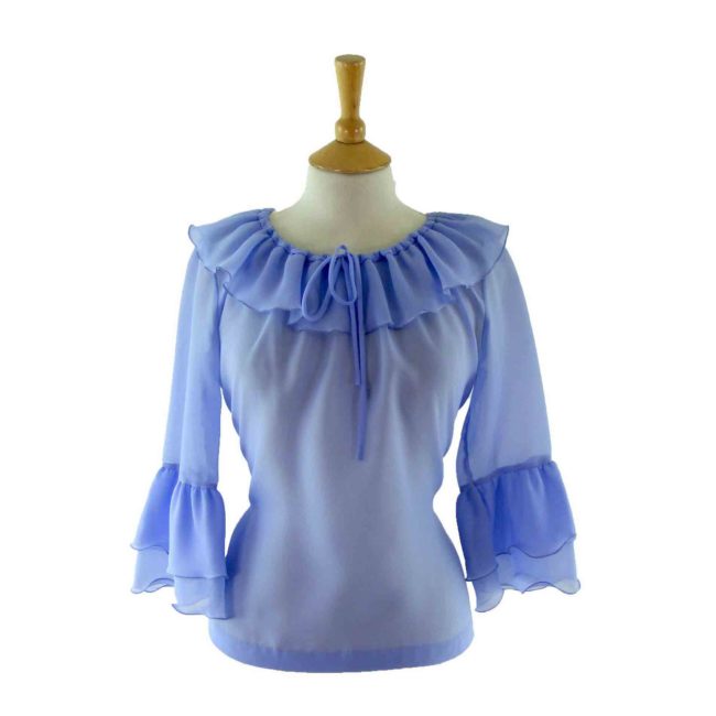 70s lilac ruffled blouse