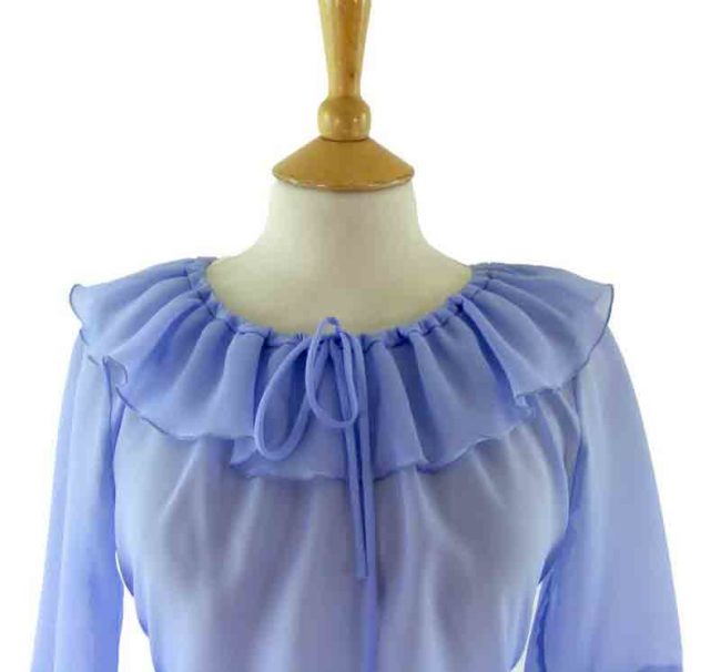 70s lilac ruffled blouse-close up