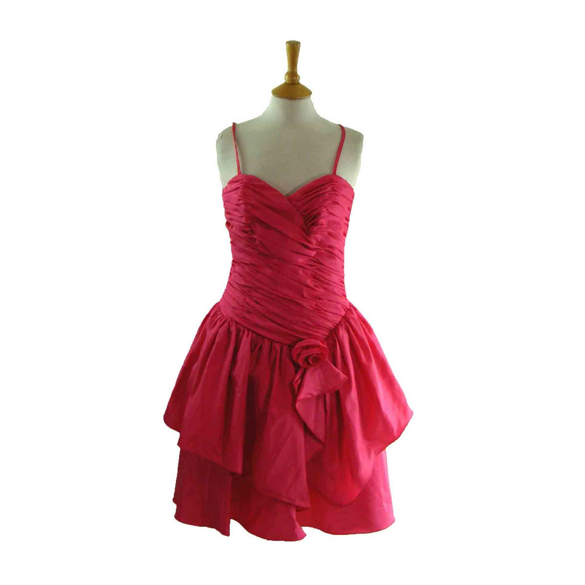 80s Rose Pink Party Dress - Vintage Clothing - Blue 17