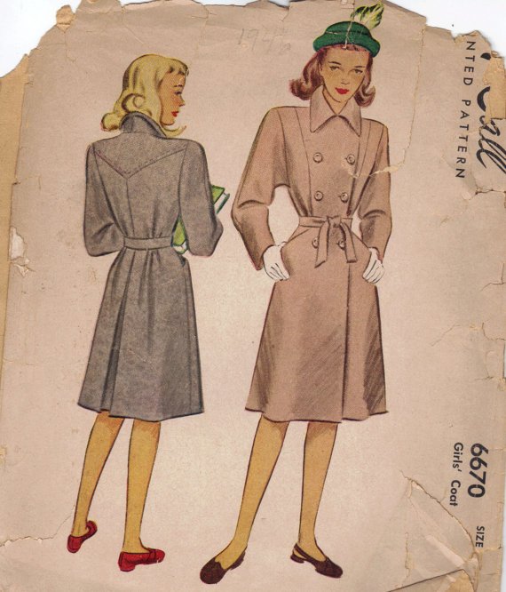 Womens 1940s Trench coats pattern illustration