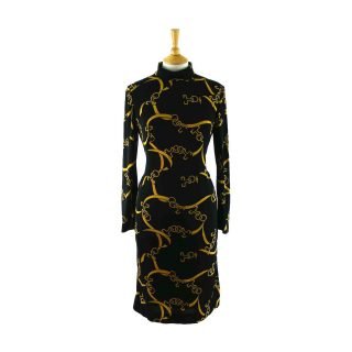 90s Chain Print Black Dress