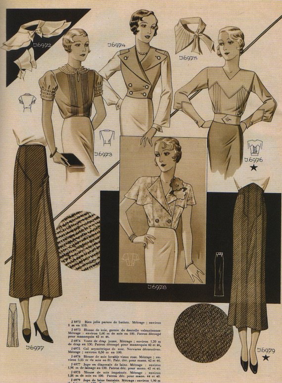 1930s Blouse, collar and skirt combinations, 1933.