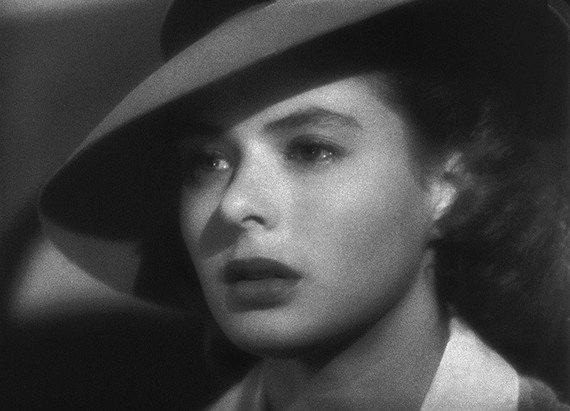 Close-up shot of Ingrid Bergman as Ilsa Lund Laszlo, wearing hat. (Filmframe)