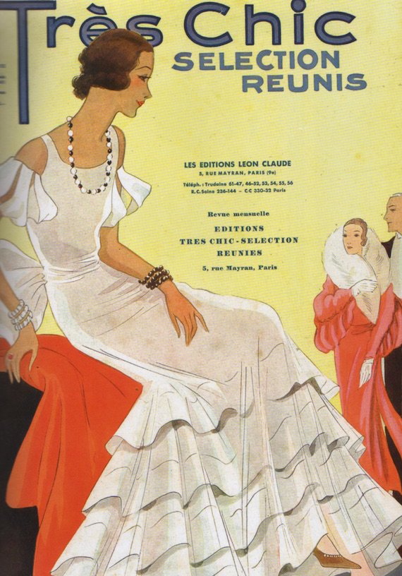 1930s fashion poster - Stacks of bracelets and a bead necklace.
