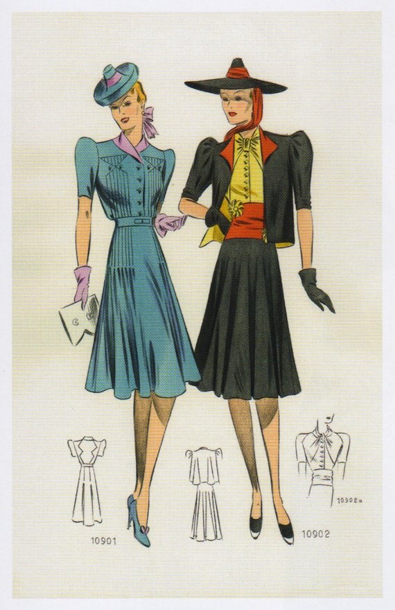 1930s dresses with Striking colour combinations.