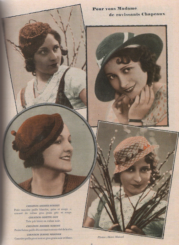 1930s fashion headwear - Three hat designs.