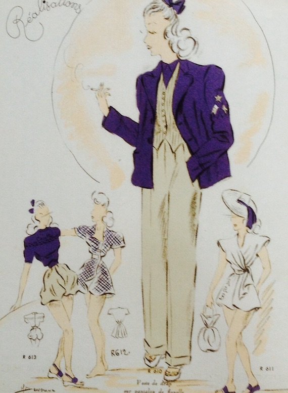 masculine-tailoring-and-beach-outfits-for-parisian-couture in 1940s fashion-1947 masculine-tailoring-and-beach-outfits-for-parisian-couture in 1940s fashion-1947