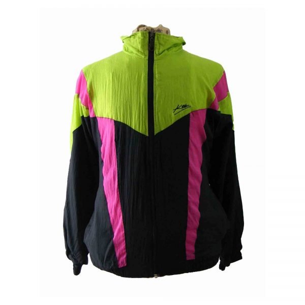 80s green & black shell suit top