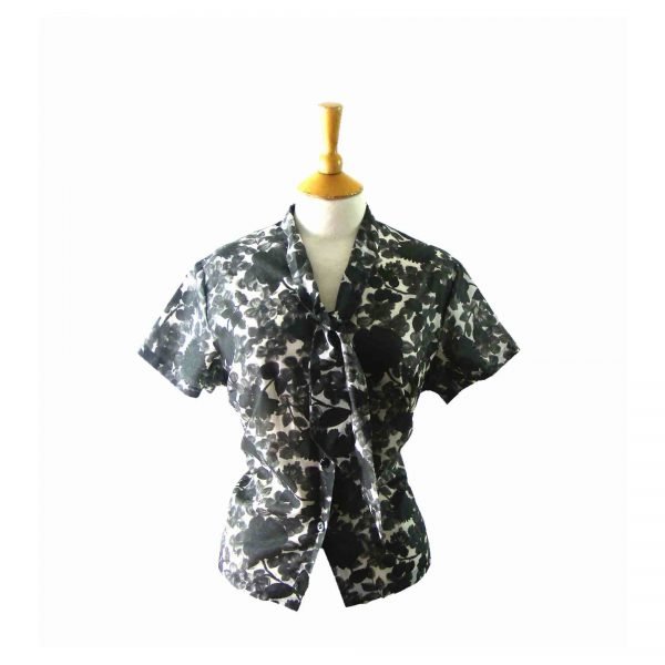 Retro Online Shop - 1960s Floral Print Pussy Bow Blouse