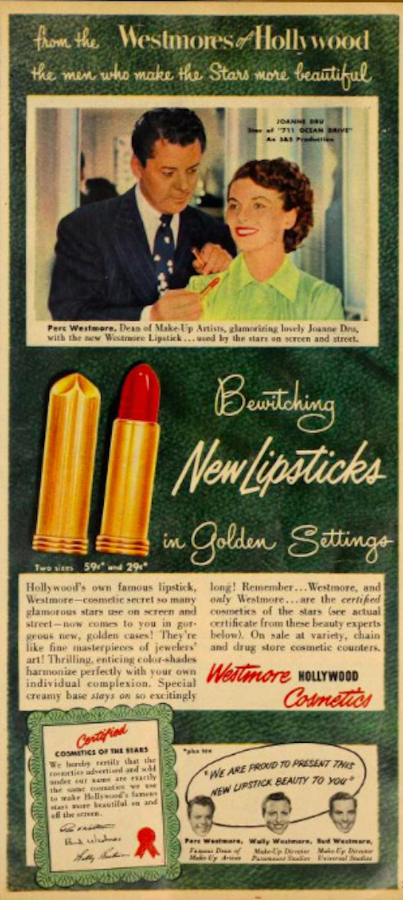 Lipstick advert featuring actress Joanne Dru, 1951