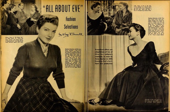 Faithful copies of costumes from "All About Eve", modelled by the actress from the film.