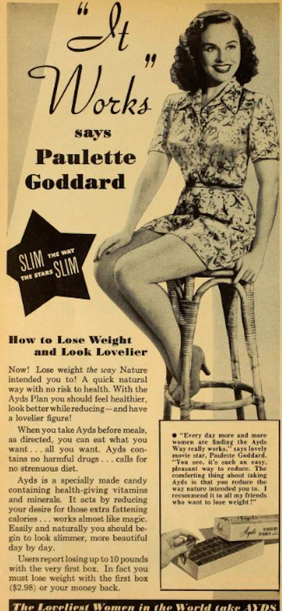 Paulette Goddard insists slimming chocolates work.