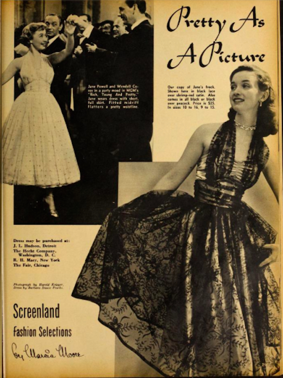 Advert for copies of dresses worn on screen, 1951