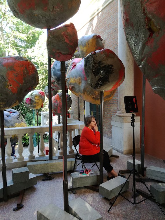 Venice Biennale - Artist Phyllida Barlow sits amongst her artworks outside the British Pavilion. Venice Biennale - Artist Phyllida Barlow sits amongst her artworks outside the British Pavilion.
