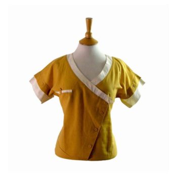 80s Yellow Asymmetric V Neck Blouse