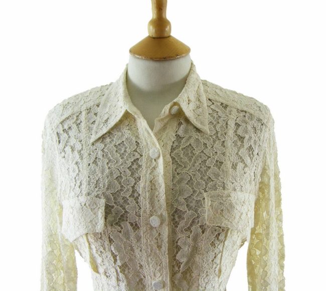 Close up of 90s Cream Lace Blouse