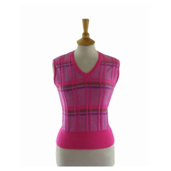 70s Pink Tartan Knitted Tank Top