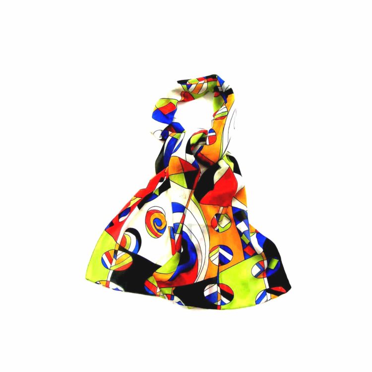 Bright Geometric Silk Head Scarf tie