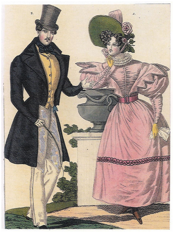 A more representative engraving of high fashion clothing, 1830 A more representative engraving of high fashion clothing, 1830