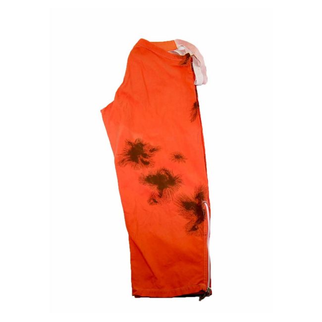90s Tie Dye Orange Military Trousers closeup
