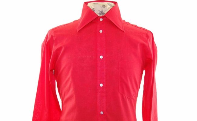 70s Bright Red Long Sleeve Shirt closeup