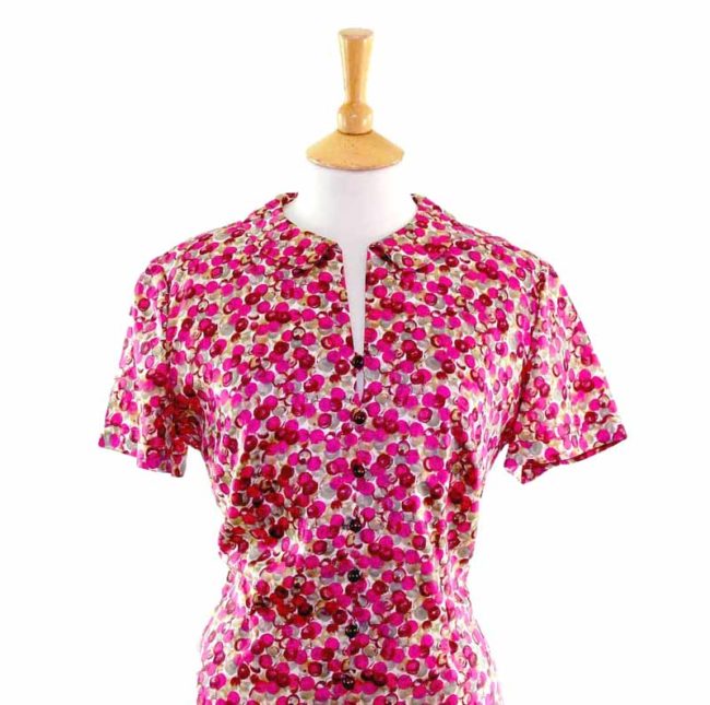 60s Pink Spotted Print Dress closeup
