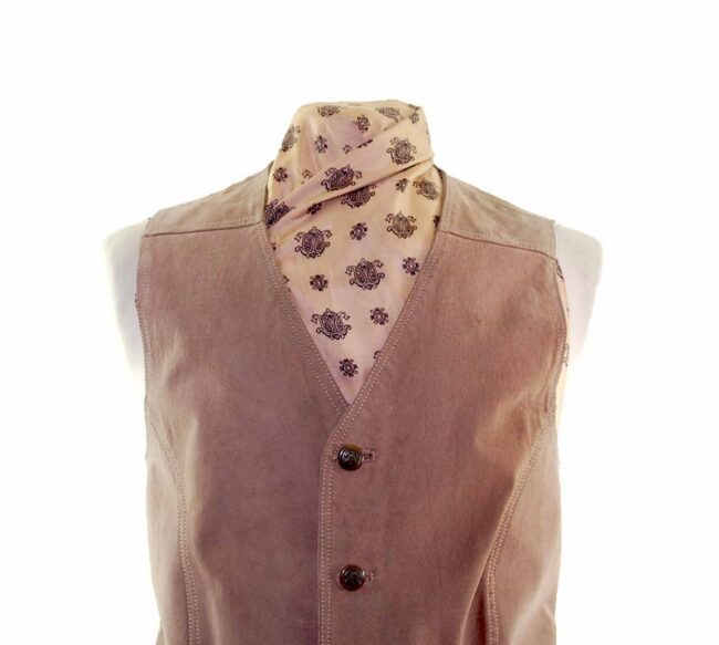 Tan Authentic Suede Waistcoat closeup