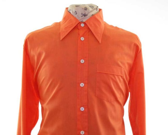 70s Orange Long Sleeve Shirt closeup