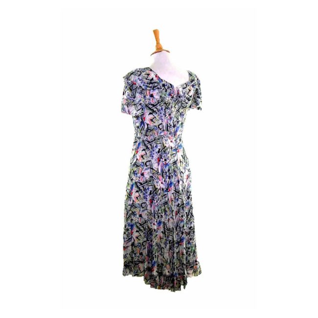 40s Abstract Floral Print Dress back